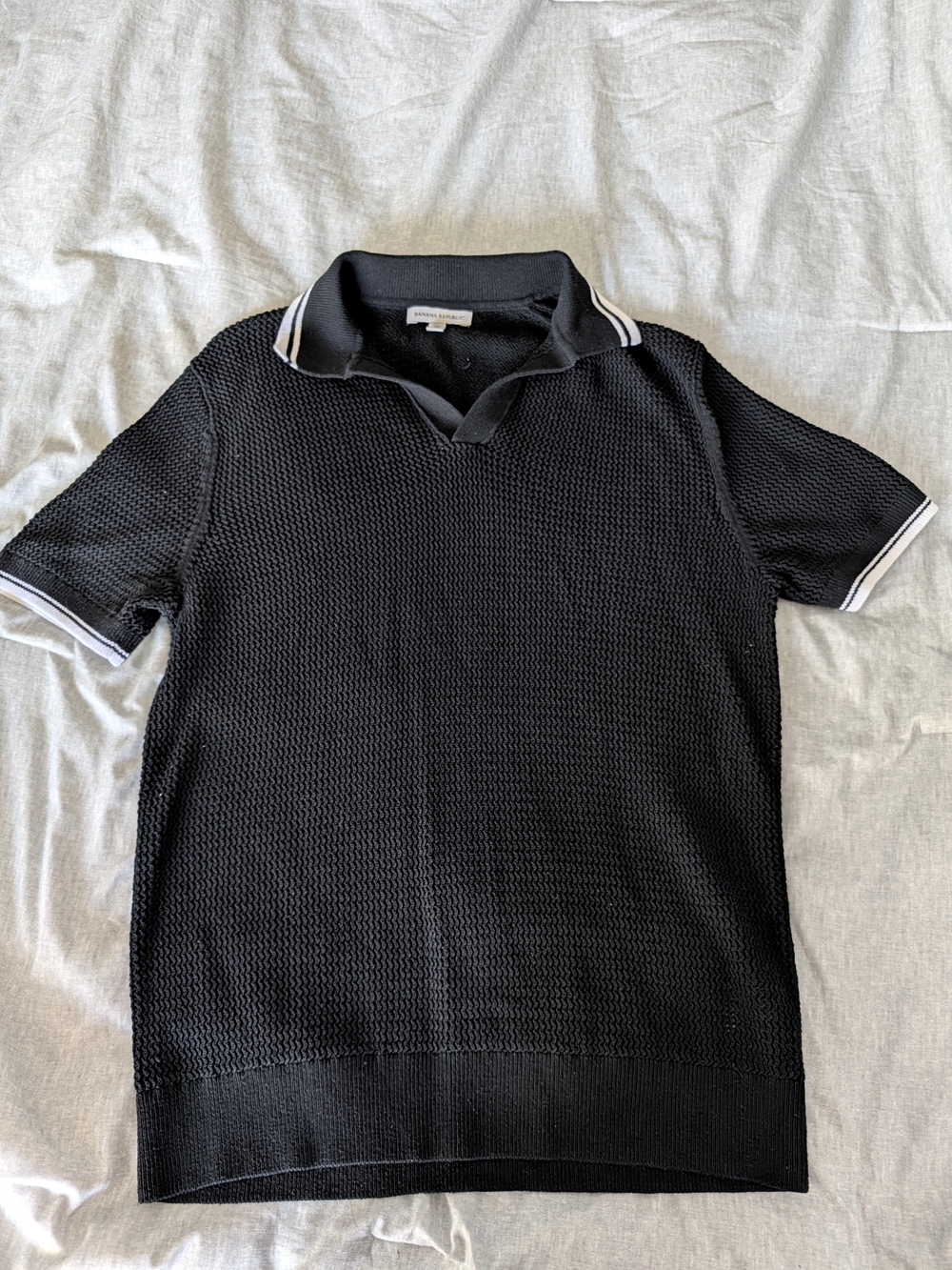 NWOT Banana Republic Cotton Zig-Zag Knit Sweater Polo - Black Size Medium